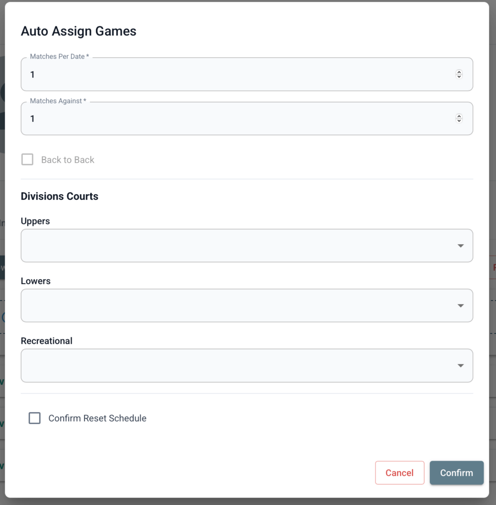 Sports League Schedule